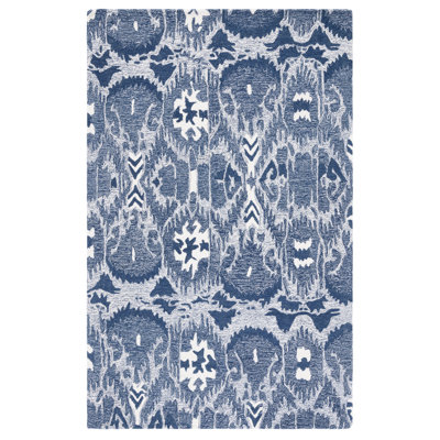 Ikat Hand Tufted Wool/Cotton Ikat Rug in Ivory/Blue