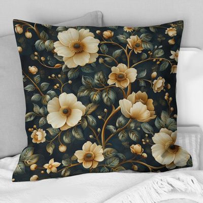 Motif floral bohème beige et noir - coussin bohème