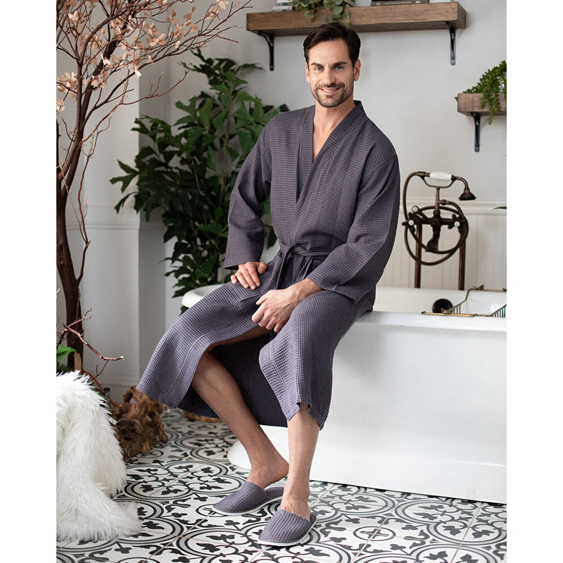 Peignoir gaufré LOTUS LINEN, Gris foncé, M