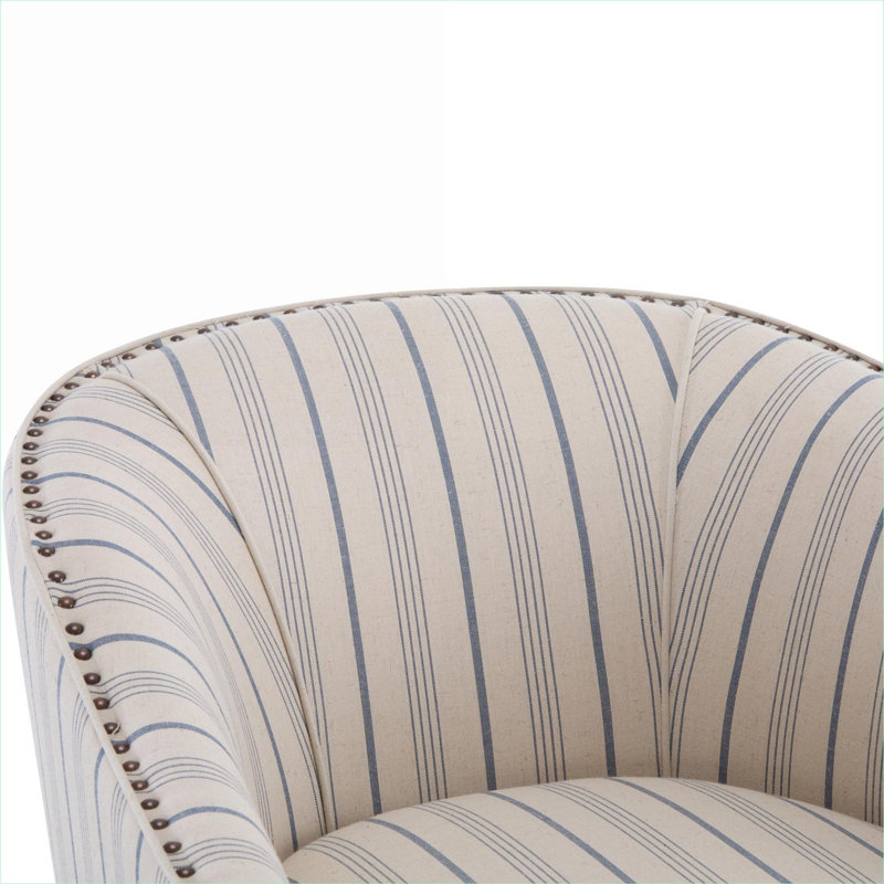Fabric Upholstered Barrel Chair Compact Accent Seating for Small Spaces with Solid Wood Legs, Blue Finish