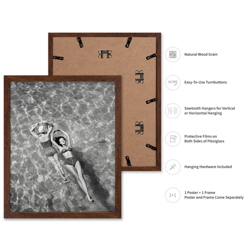 Les maillots de bain flottent dans l'eau, Poster, 08"H x 10"W, Brown Framed