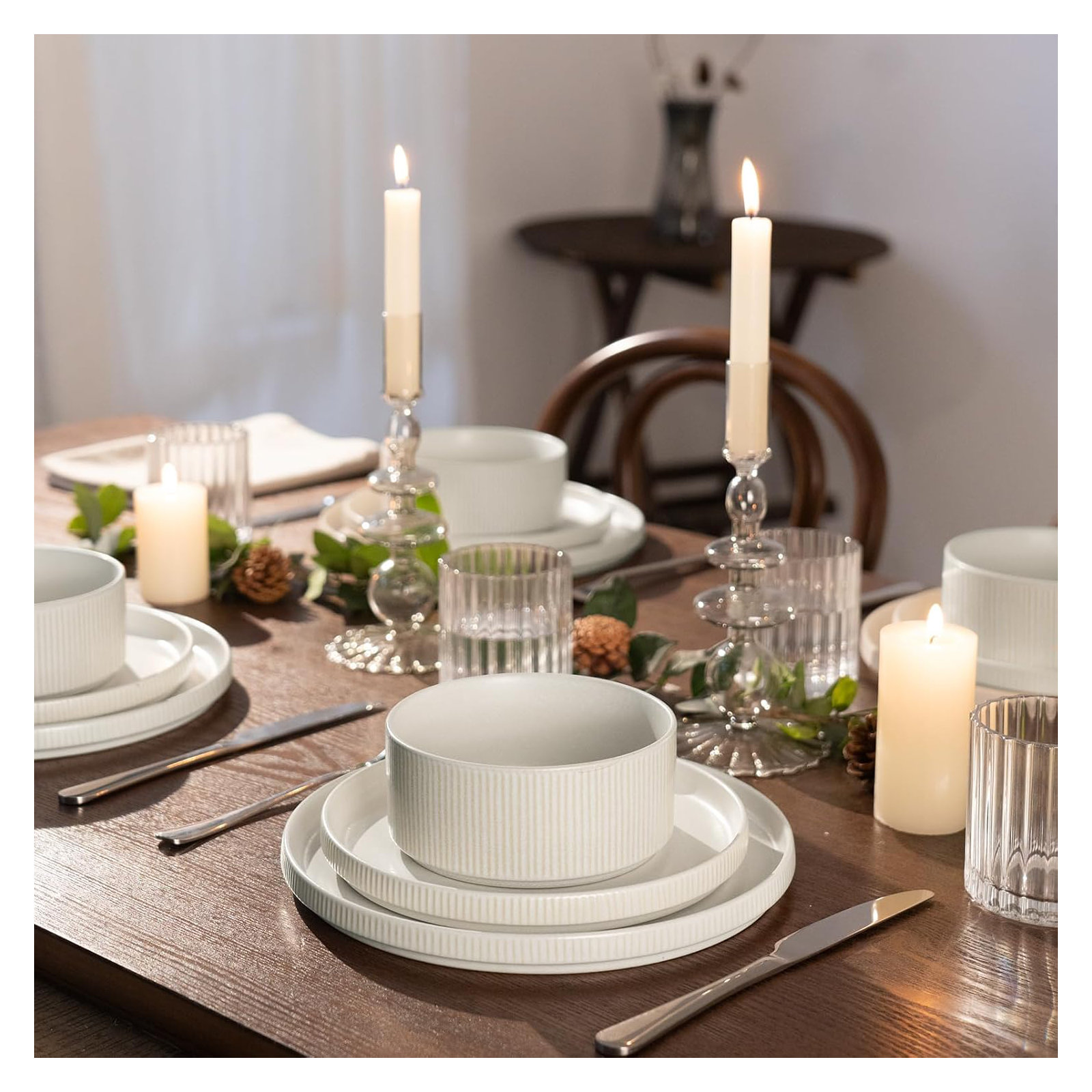 Stoneware Dinnerware Set, Service for 4, Matte White