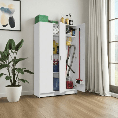 Multi Purpose White Wide Storage Cupboard 3 Door