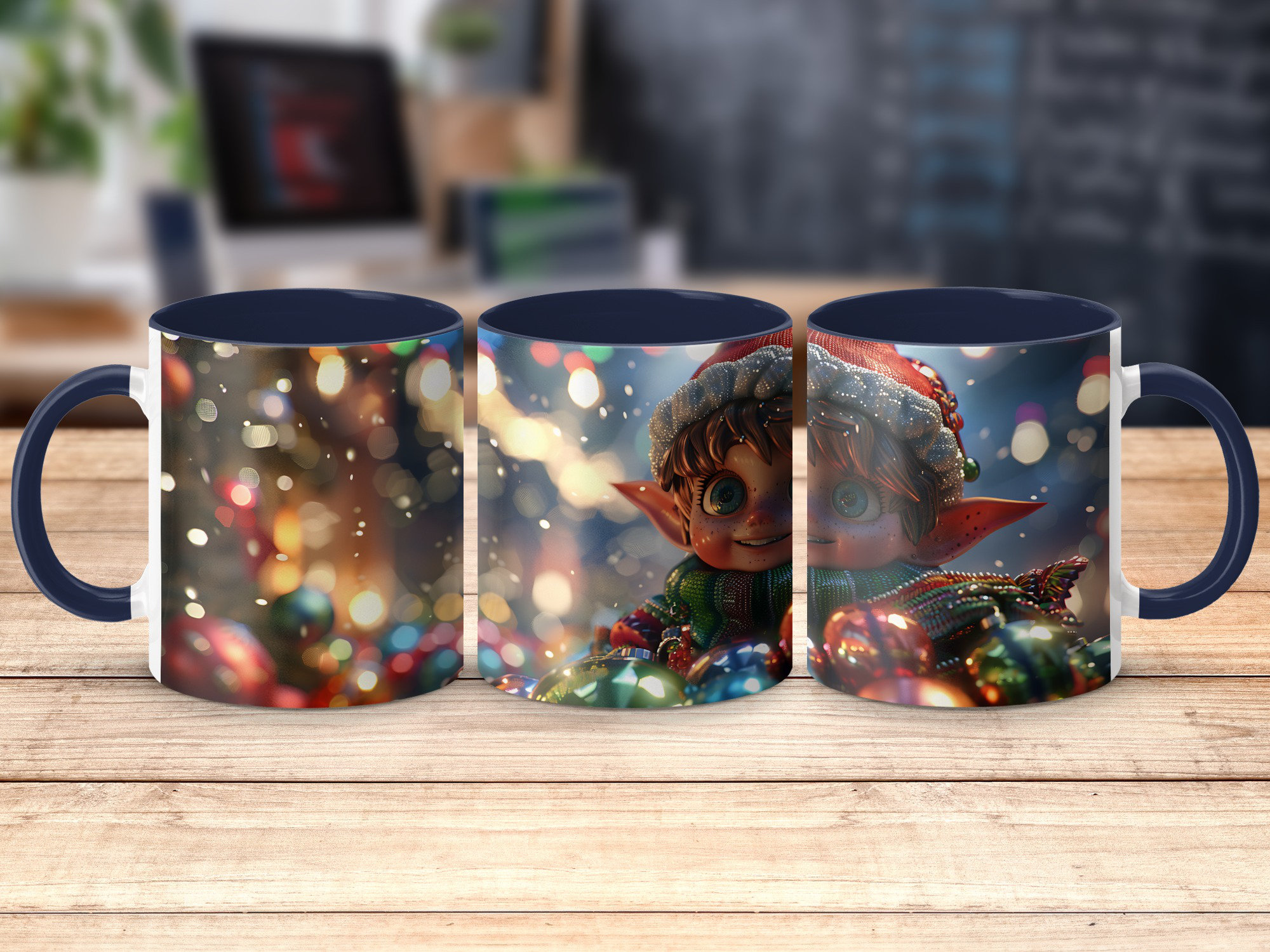 East Urban Home Set of 3 Colourful 3D Design 11oz Accent Mugs – White ...