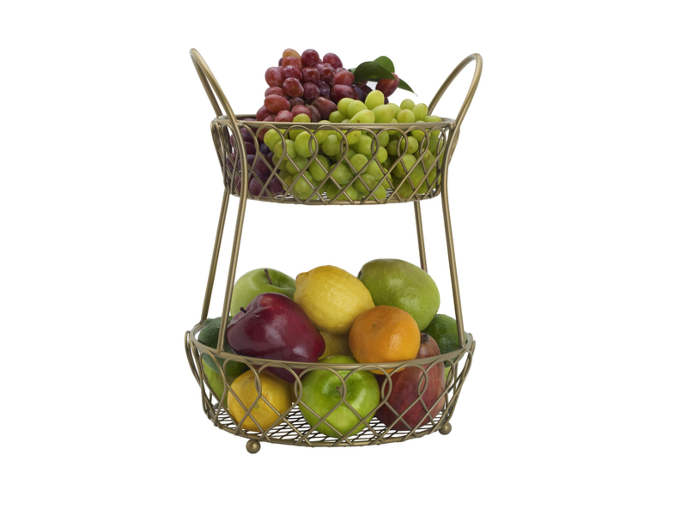 2 Tier Metal Tabletop General Basket, Utility Vegetable Storage Basket Bread Organizer Rack, Bronze Rebrilliant