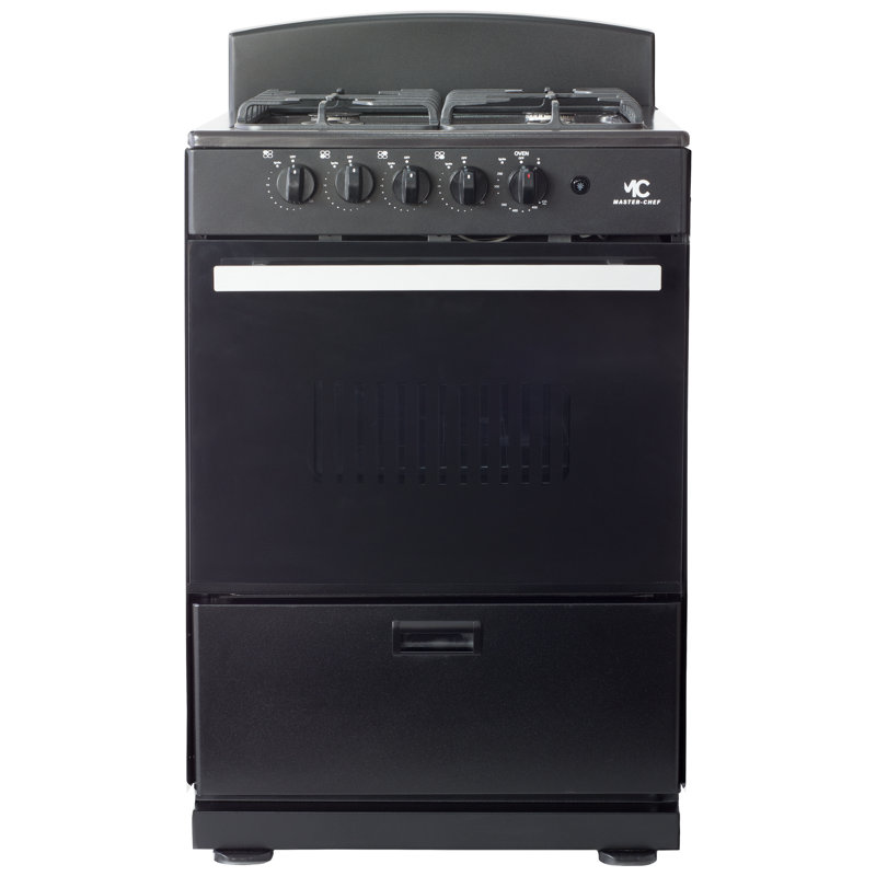 Cuisinière autoportante 24 po avec four d'une capacité de 3,0 pieds cubes - 4 brûleurs scellés Sabaf italiens - B, Noir