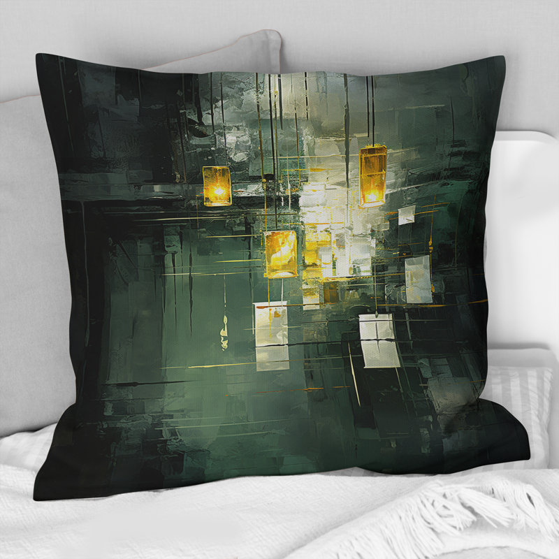 Sudden Serenity Abstract Retro Emerald And Gold - Coussin décoratif avec peinture abstraite