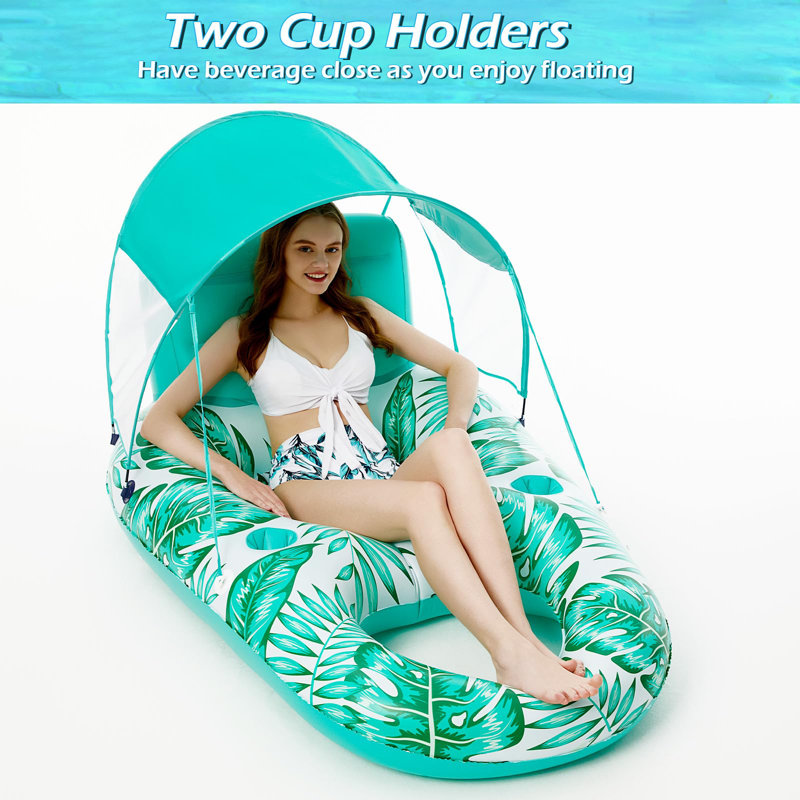 Pool Floats With Canopy, Inflatable Pool Float Adult, Lounger Floaties Raft Floating Chair For Swimming Pool Lake Water Lounge Float With Cup Holders