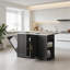 Îlot de cuisine mobile avec comptoir en acier inoxydable, rallonge pliable, tabourets de siège et armoire à ordures
