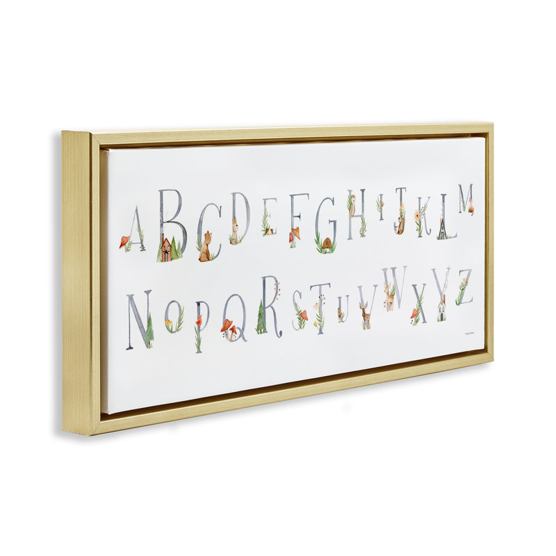 «Country Cottage Alphabet», art mural encadré flottant par Rachel Nieman, Cadre flottant métallique doré, H 14 po x l 31 po