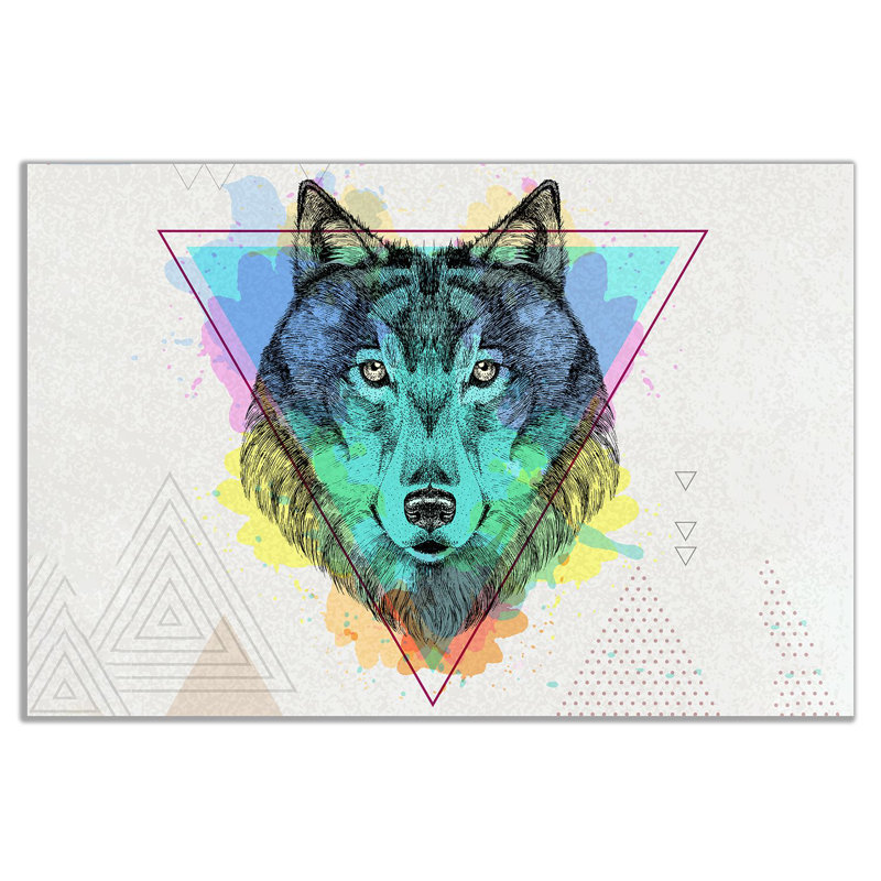 Abstract Wolf Animal Head - Wrapped Canvas Print, 20cm H x 31cm W