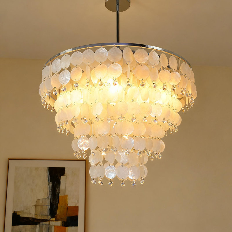 Lustre moderne 8 lumières coquille de Capiz