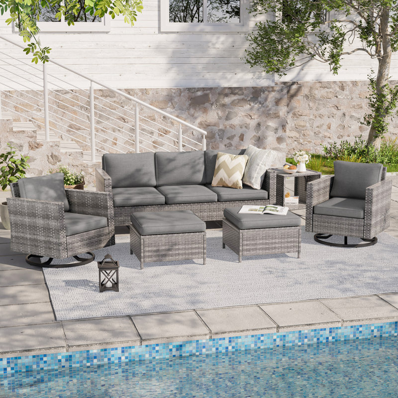 Charlenne 5 - Person Swivel Rocking Chair Outdoor Seating Group with Cushions, Gray, Gray
