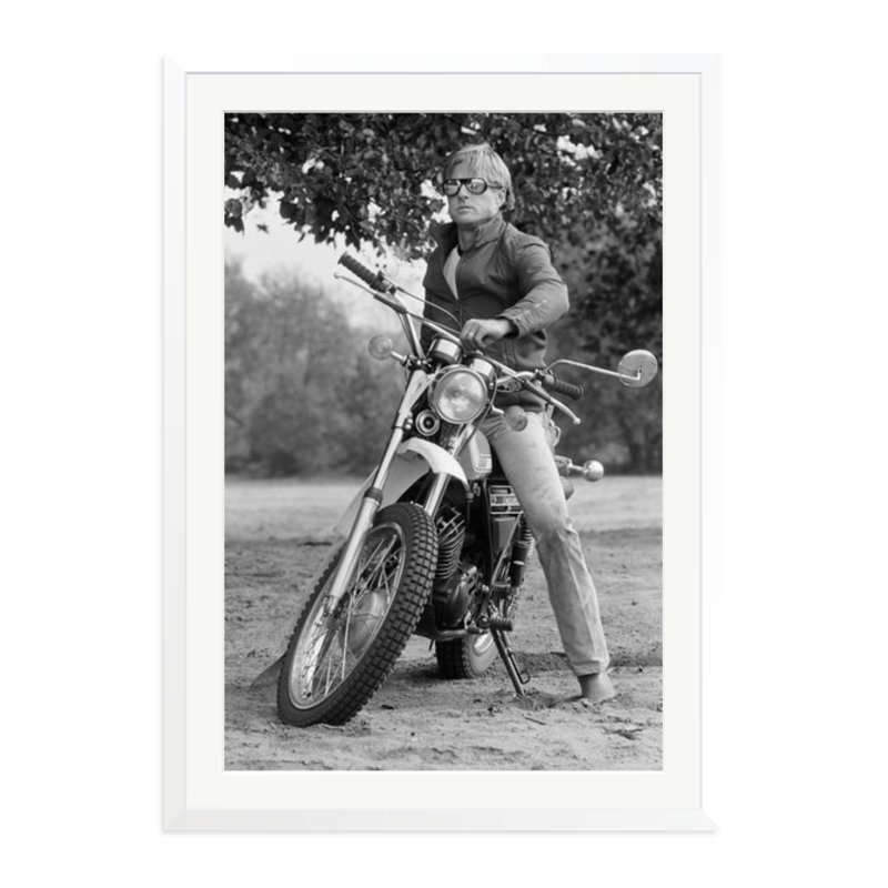 Robert Redford on his Motorcycle, 38" H x 27" W, White