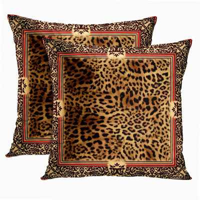 Wild Leo Print Pillowcase Set - Decorative Animal Pattern Cushion Cover for Bed & Couch - Beautiful Leopard Shawl Design - Pack of 2
