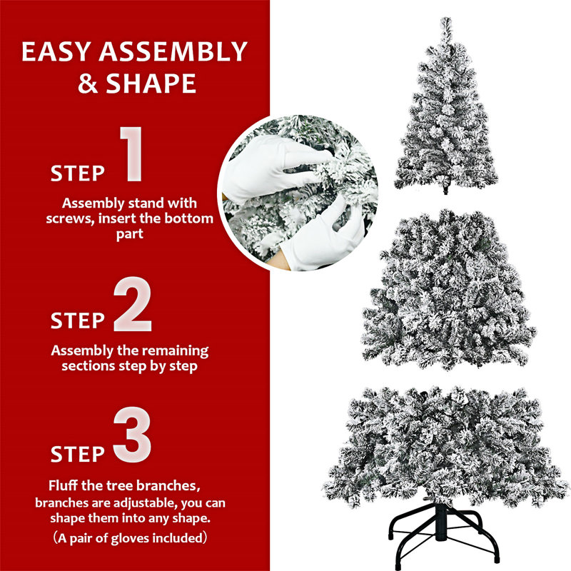 Arbre de Noël artificiel floqué avec support en métal, 5'