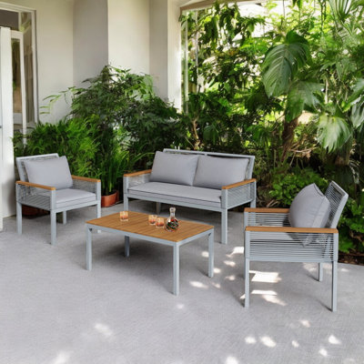 Rattan Garden Furniture Set With Double Sofa, 2 Armchairs And Table