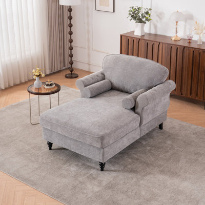 59.3" Grey Chenille Chaise Lounge, Oversized Upholstered Sleeper Armchair for Living Room