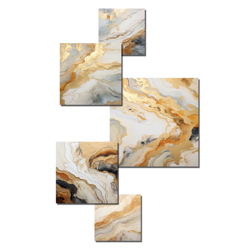 «Beige et or», ensemble de 5 formes abstraites en forme de pierre glaciaire