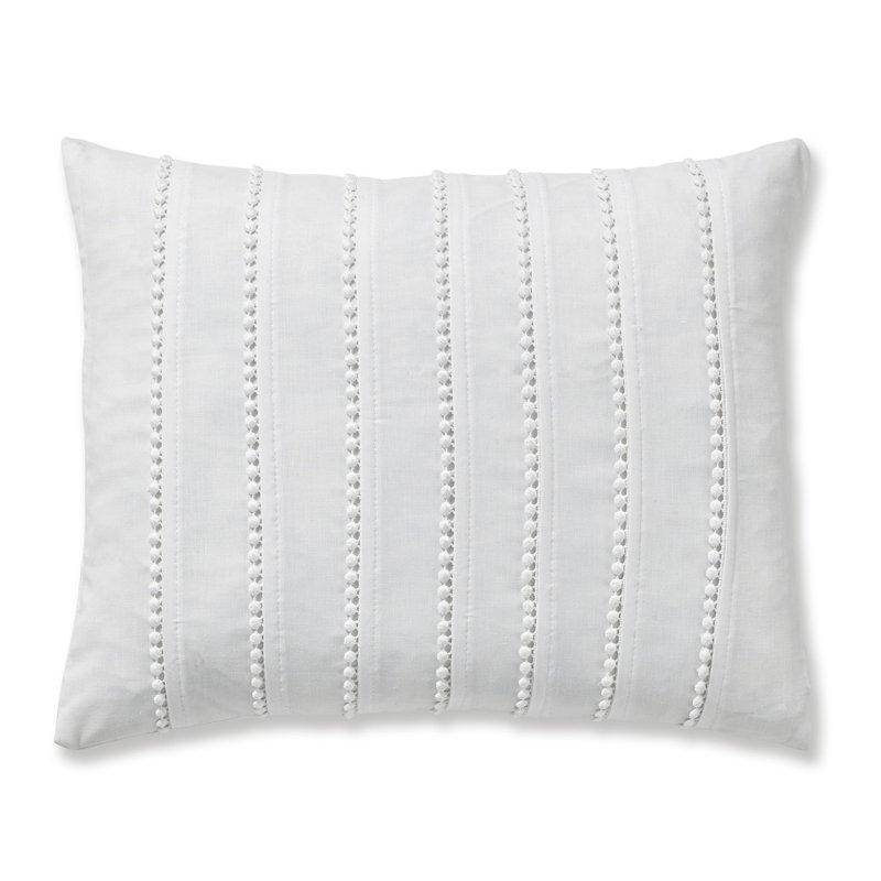 Pom Pom Striped Cushion with Filling, White