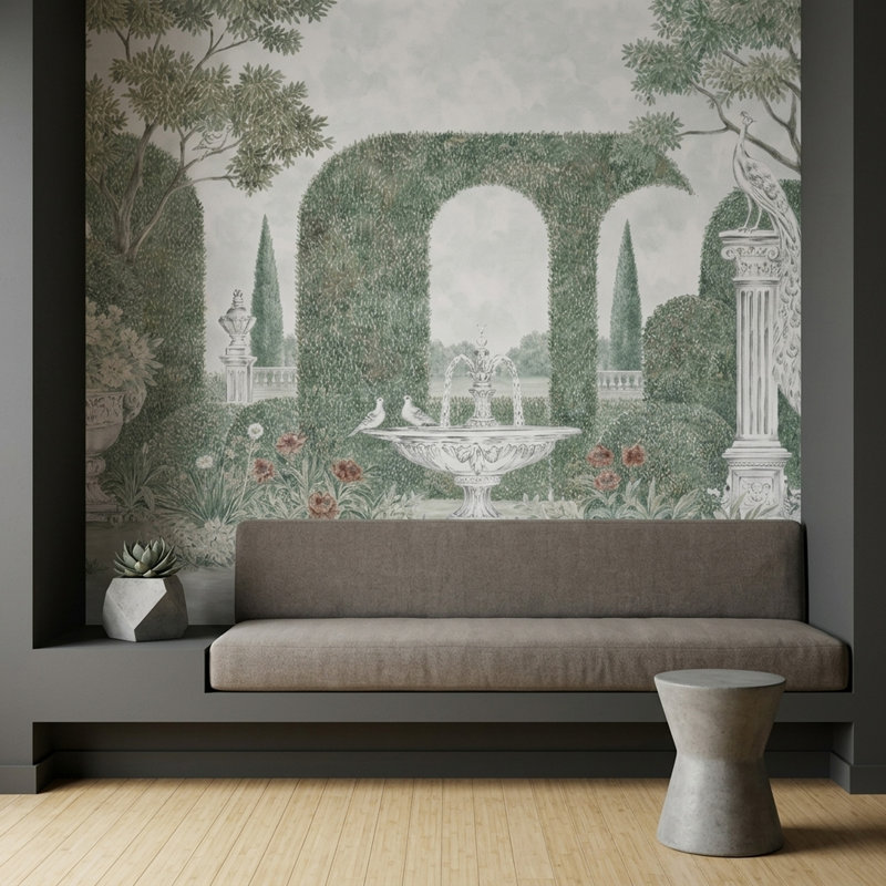Papier peint motif de treillis de jardin vert, 140 po x 108 po, Peler et coller
