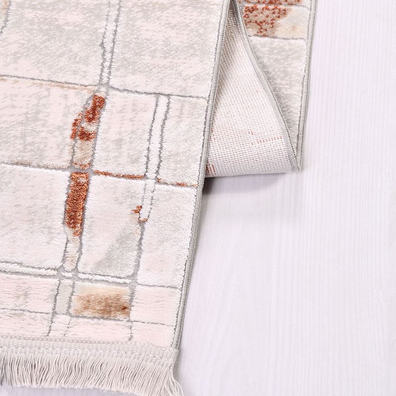 Tapis gris moderne / abstrait lavable à la machine, Rectangle 2 pi 8 po x 5 pi