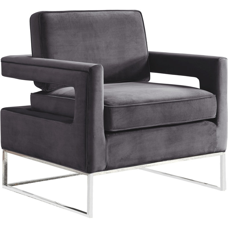 Binghamton Velvet Armchair, Gray Velvet, Silver