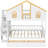 Full Size Wooden House Roof Bunk Bed with Window Door and Roof,Storage Drawers and Staircase,White-1490986454