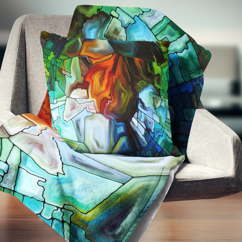 Conception abstraite de vitrail - Coussin imprimé abstrait, 16 po x 1 po, Coussin décoratif