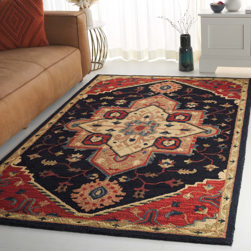 Heritage Hand Tufted Wool/Cotton/Latex Oriental Rug in Navy/Red, Rectangle 4' x 6'