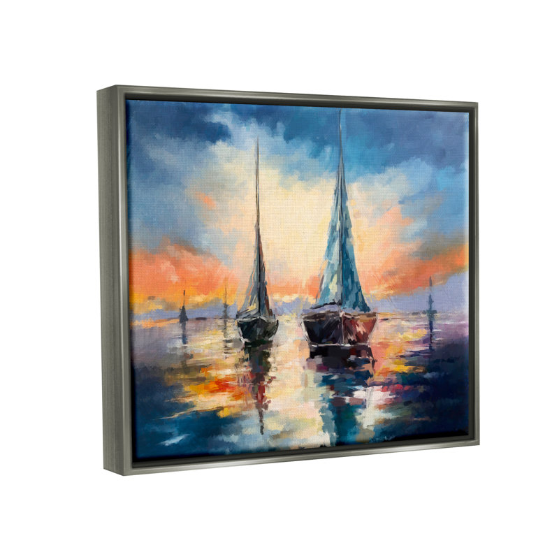 "Breakwater Bay, voiliers et océan, coucher de soleil, toile flottante", par Ziwei Li, H 17 po x l 21 po x P 1,7 po