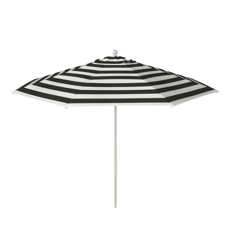 Parasol de jardin commercial en bois gris 11 pi, Rayures blanches/noires