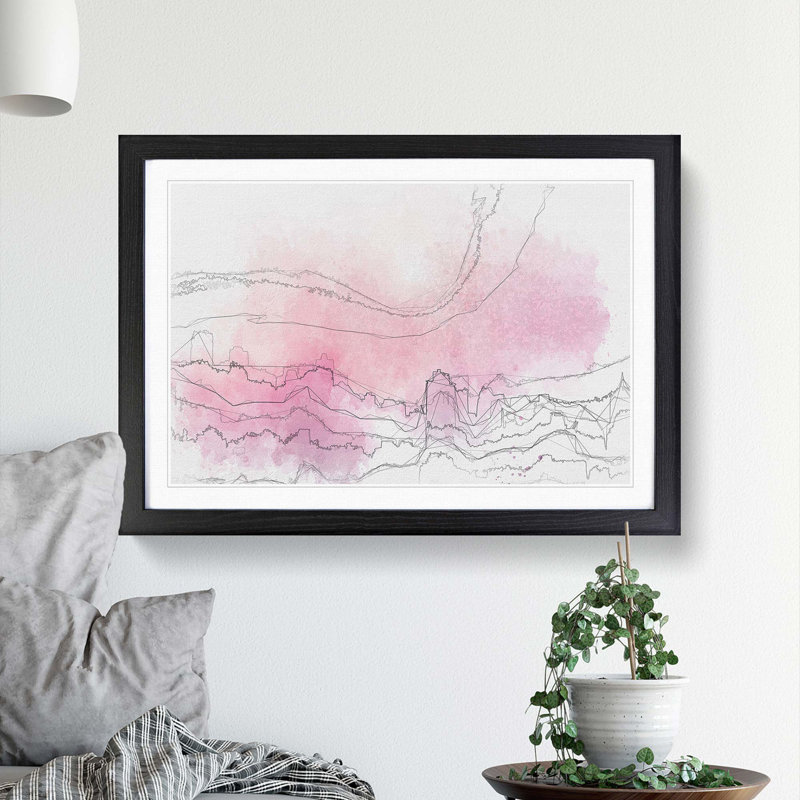 Pink Fog over the City in Abstract - Picture Frame Graphic Art Print, 50cm H x 76cm W x 2cm D, Black