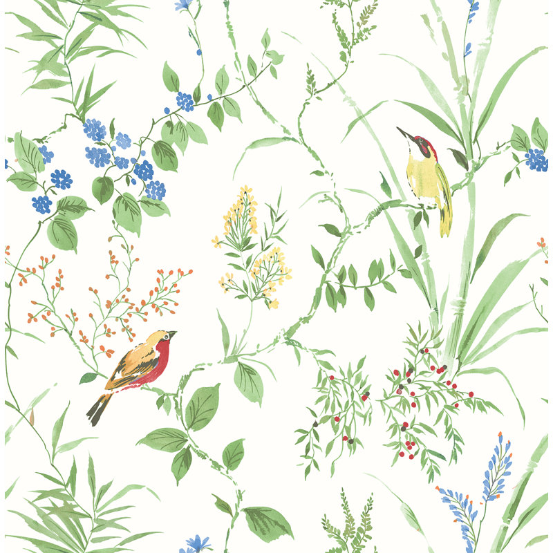 Rouleau de papier peint botanique gris clair Karg, Vert
