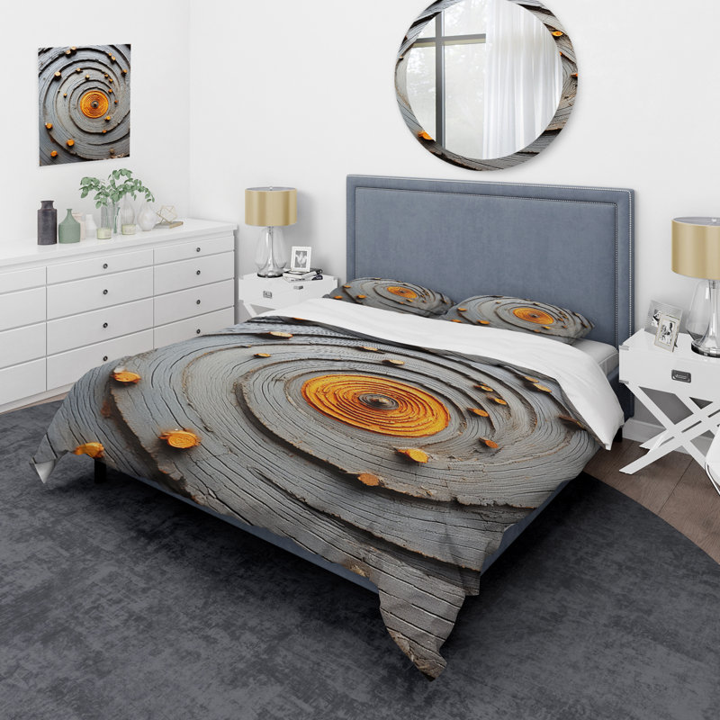 Ensemble de housse de couette en spirale moderne gris et jaune Modern II, Housse de couette pour très grand lit et 2 très 