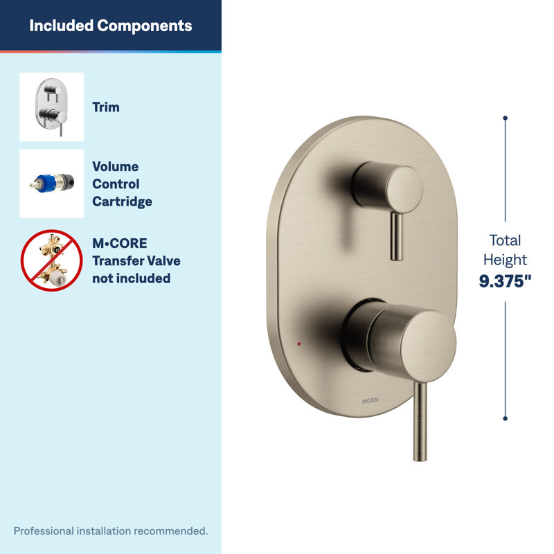 Align M-CORE 3-Series 2-Handle Shower Trim With Integrated Transfer Valve, Valve Required, Brushed Nickel