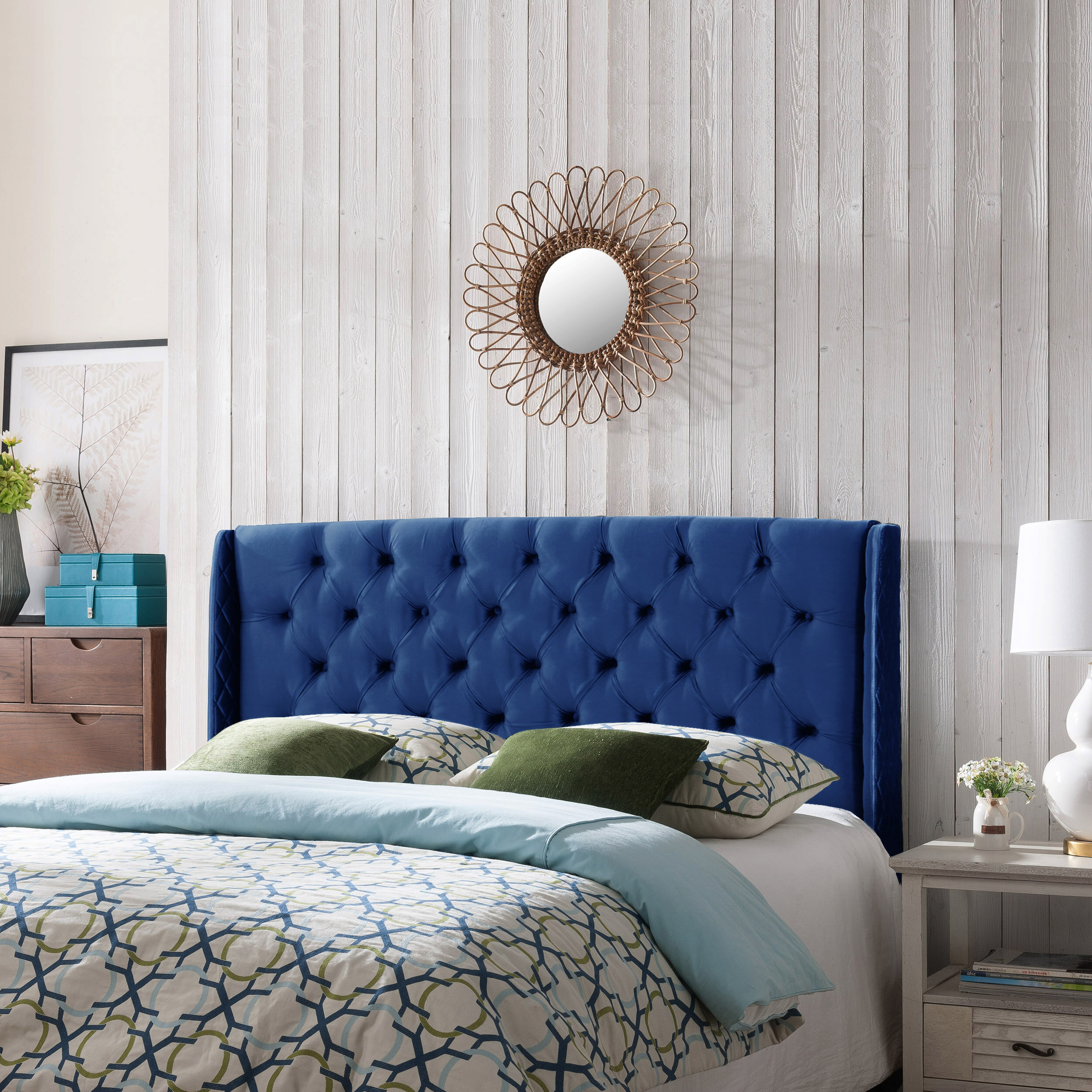 Riley upholstered wingback store headboard alcott hill