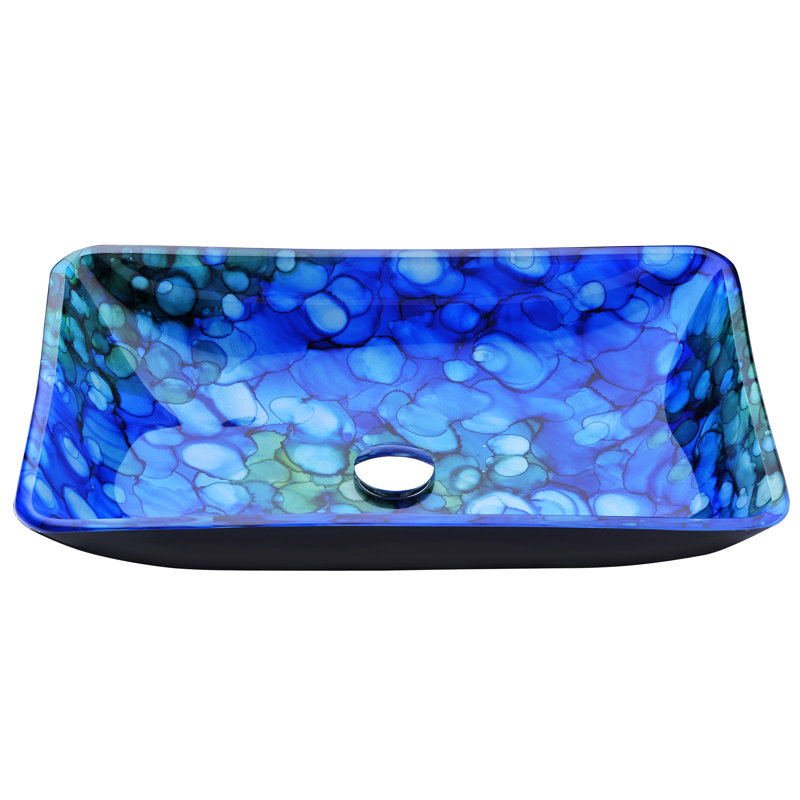 ANZZI Avao 14.5'' Lustrous Blue Tempered Glass Rectangular Bathroom Sink