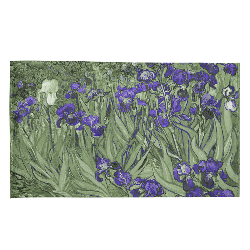 Serviette de thé irises, Polyester sergé, Mauve foncé / Vert