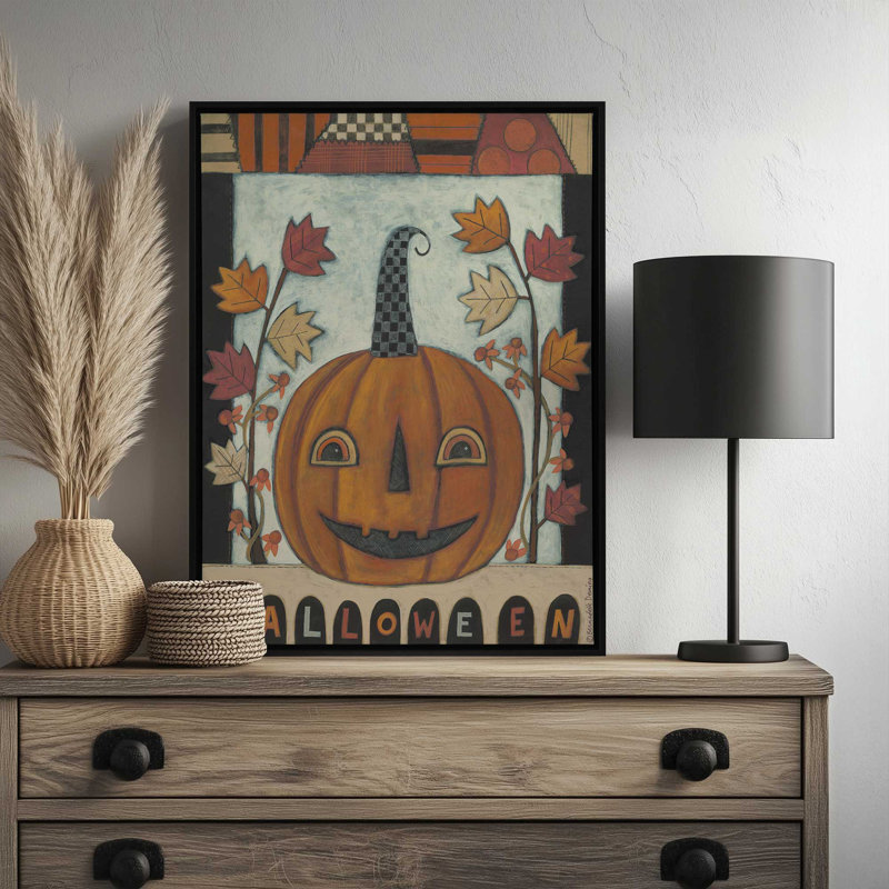 «Halloween Jack O'Lantern» par Bernadette Deming, reproduction d'art d'Halloween, 12 W x 16 H, Toile avec cadre, Noir