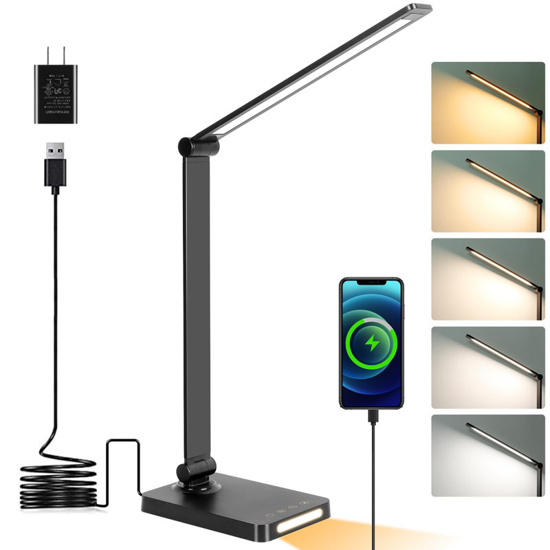 LED Desk Lamp with USB Ports,Touch Desk Lamps for Home Office with 5 Color Modes,3 Brightness Desk Light with Small Night Light,Reading Lamp Table Lamp for Bedroom Bedside Study(with adapter)