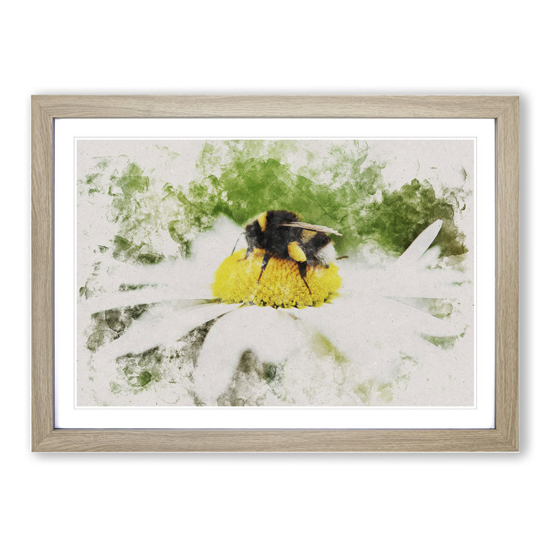 Bee Collecting Pollen Vol.2 - Framed Print, 36cm H x 48cm W x 2cm D, Oak