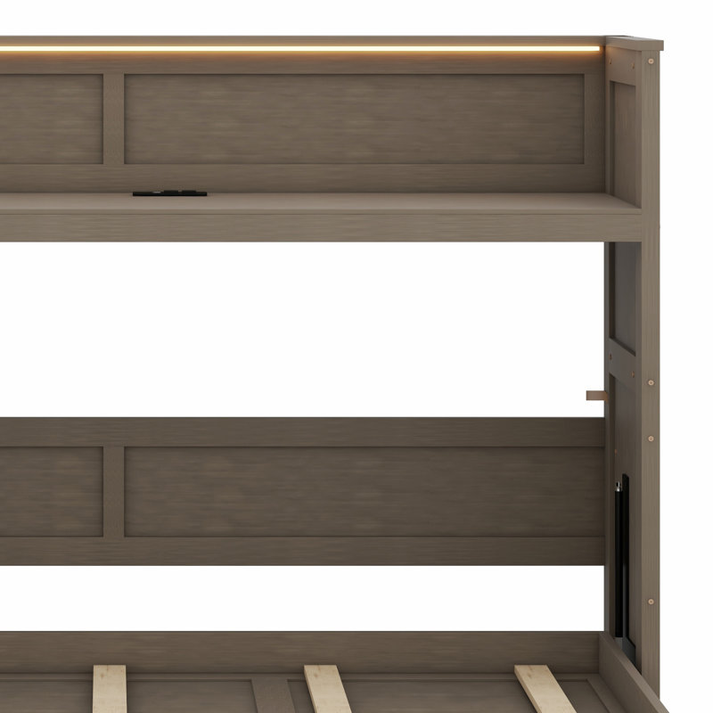 Murphy Bed With Desk,LED Light And USB Charging Station, Gris délavé