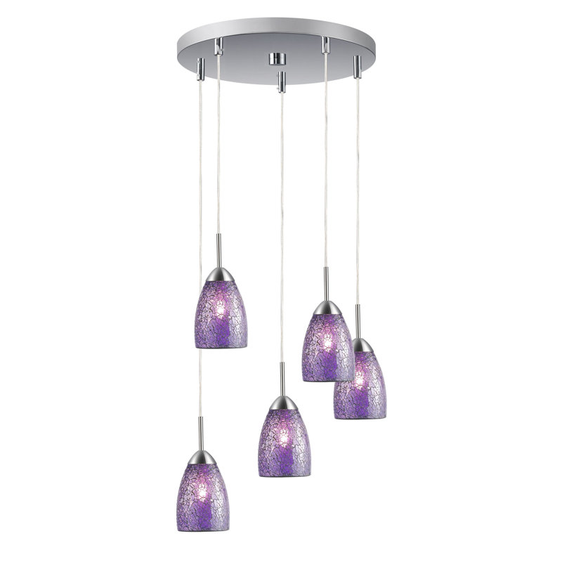 Murphy 5 - Light Cluster Pendant, Purple Mosaic, Satin Nickel