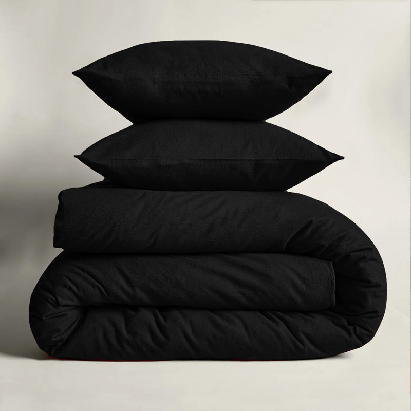 Kiranjot Microfibre 200 TC Reversible Modern & Contemporary Duvet Cover Set With Pillow Cases, 230cm x 220cm, Black