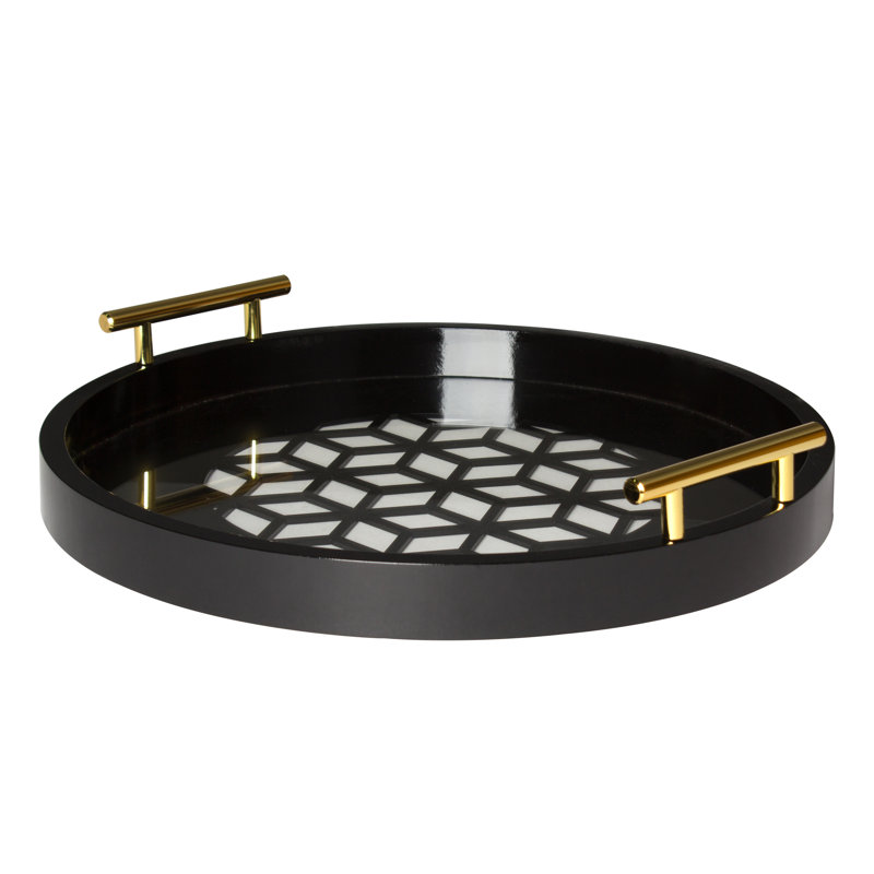 Magalia Wood Tray, Black, Gold
