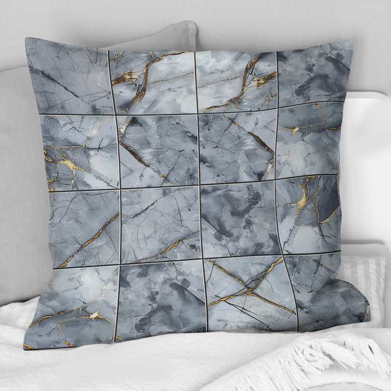 Carreaux de marbre gris - Coussin décoratif à carreaux, H 18 po x l 18 po