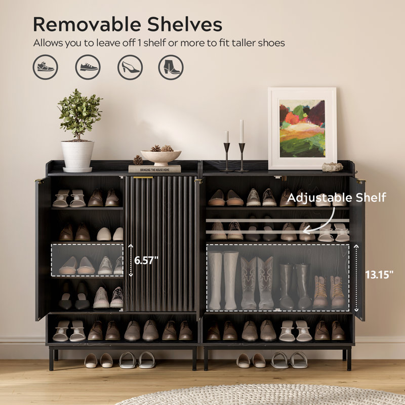Grande armoire à chaussures avec portes, Noir, noir, noir, noir