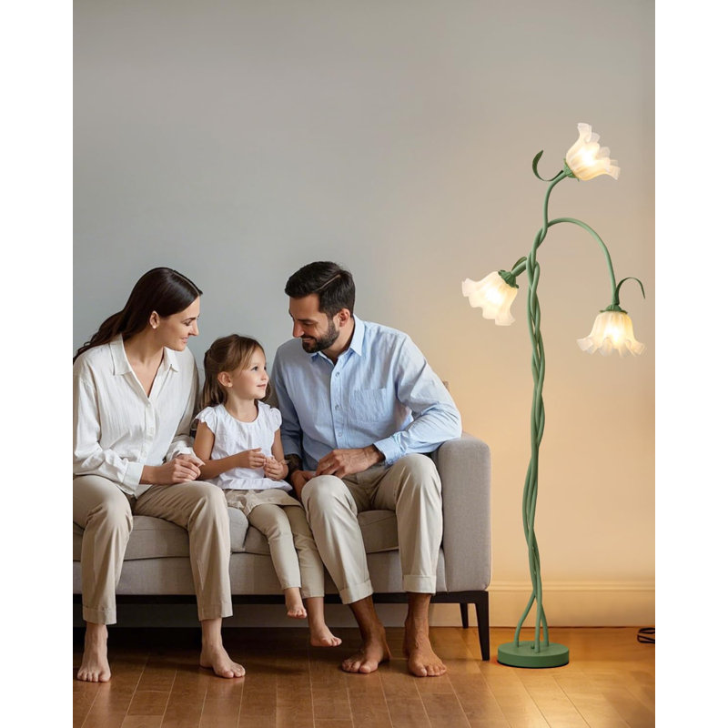 Lampe sur pied à fleur pour chambre à coucher - 3 températures de couleur, grande lampe décorative sur pied avec col de cygne réglable à 360 ° et interrupteur au pied (vert)