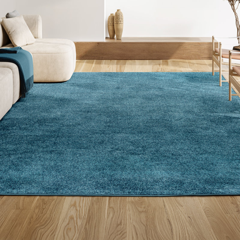 Asalah Solid Low-Pile Turquoise Rug, Rectangle 7'9" x 10'